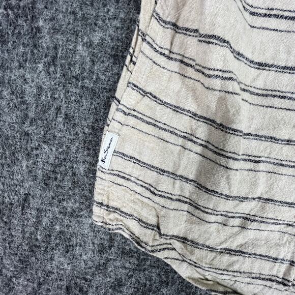 Ben Sherman Shirt Mens Extra Large Beige Linen Striped Beach Casual Festival - Picture 3 of 8